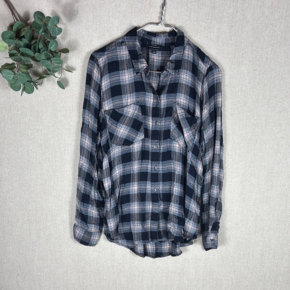 Lucky Brand > Blue Plaid Button-Up Shirt Medium
